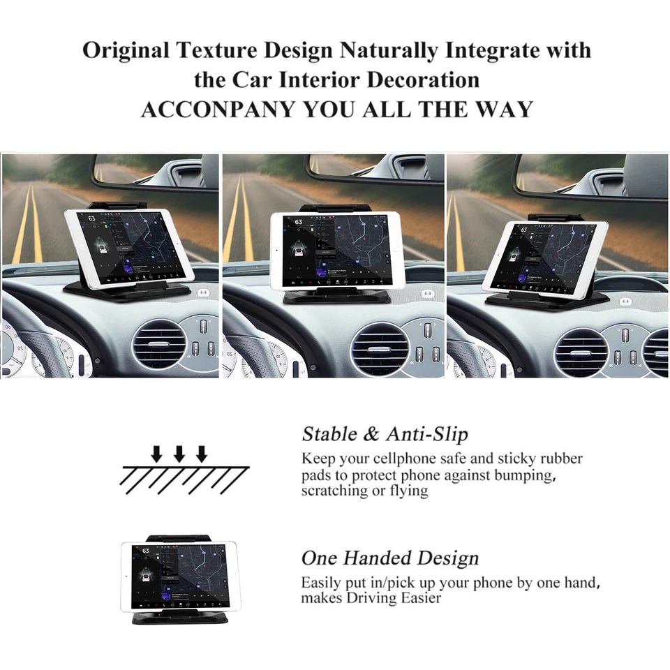 3 in1 Car Dashboard Holder Cellphone GPS Tablet Mount Bracket for iPhone Samsung - Image 4 of 4