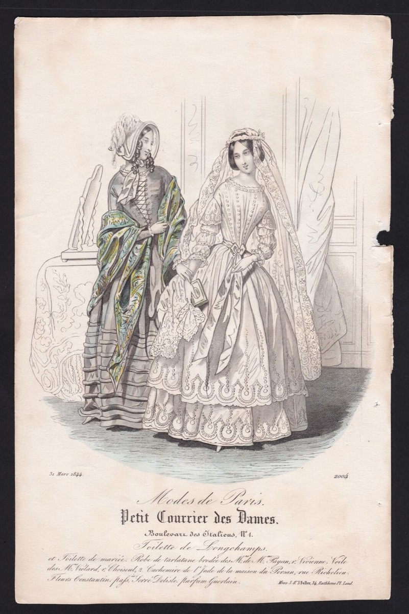 1844 Modes de Paris Petit Courrier de Dames wedding dress engraving print  France | eBay