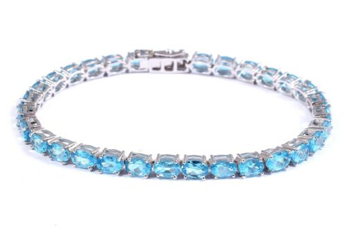 925 Silver Blue Topaz Tennis Bracelet 4x6 mm oval blue topaz bracelet For Men - Bild 1 von 5