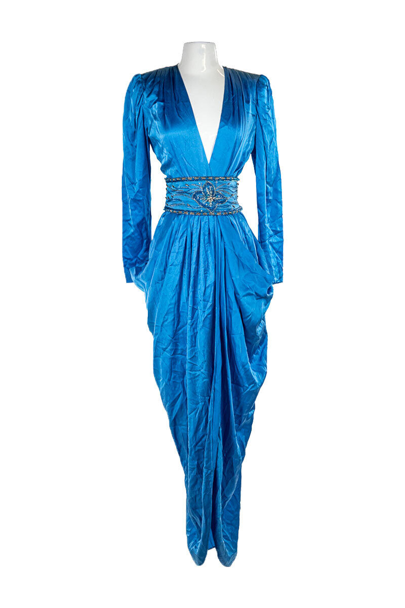 Vintage Women Dresses Gown SM Blue Silk - image 1