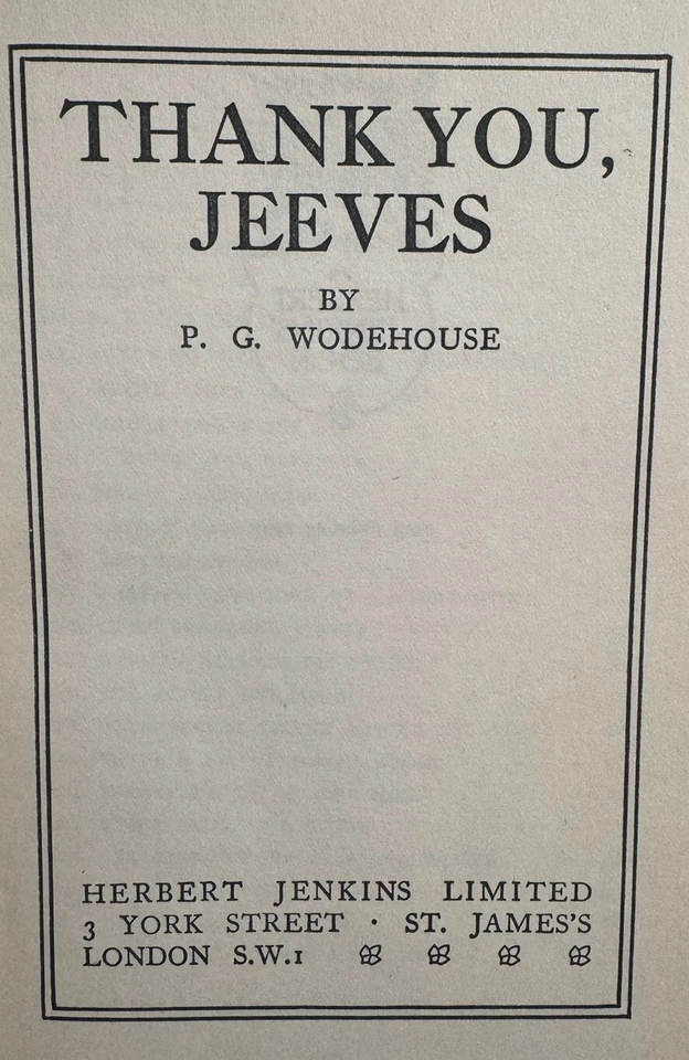 P G Wodehouse THANK YOU, JEEVES - 1st Edition/1st Print - 1ST JEEVES & WOOSTER - Image 2 of 4