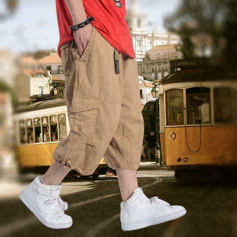 Mens Cotton Blend Casual Overalls Pants Baggy Loose Cargo Shorts plus Size