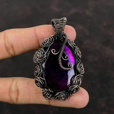 Pink Fire Labradorite Jewelry Copper Love Gift Wire Wrapped Flower Pendant 2.36"