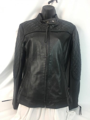 Neiman Marcus * Stunning Black Quilted Lamb Leather Cafe Motorcycle Jacket M