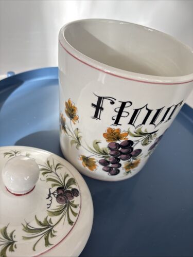 VTG Italian Ceramic Flour Canister 9” Tall Hand Painted in Italy - Picture 6 of 9