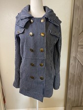 Hurley Womens Med Blue And White Hood Button Jacket