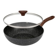 28cm Non-Stick Deep Stir Frying Pan with Glass Lid, Wok/Saute Pan Stay-Cool Hand