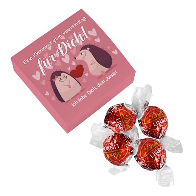 Herz & Heim  Pralinenbox mit Wunschtext für die Internetliebe mit Lindor Kugeln
