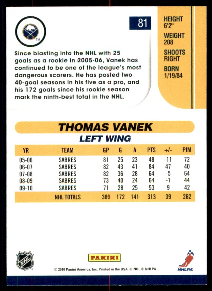 2010-11 Score Thomas Vanek #81 - Image 2 of 2