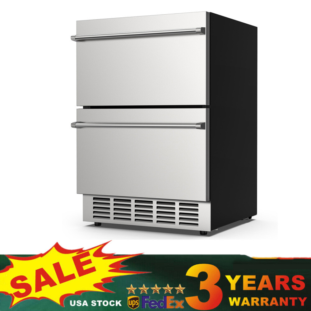 24 Inch Under Counter Double Drawer Fridge Stainless Steel Beverage Refrigerator eBay
