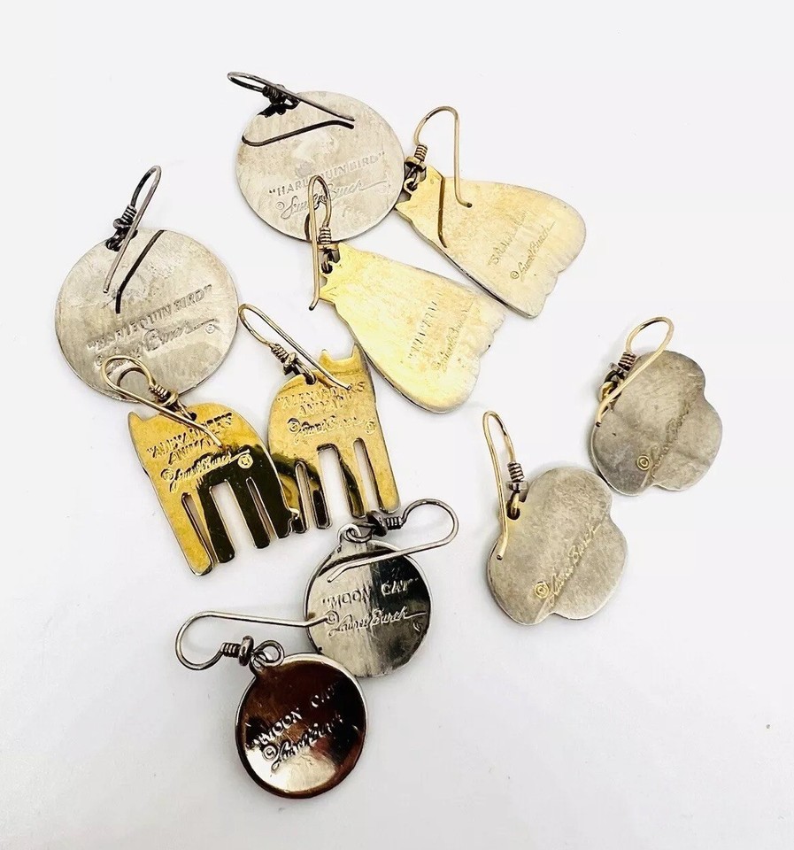 Lot 5 Pair LAUREL BURCH Earrings Harlequin Bird Shambala Signed Vintage