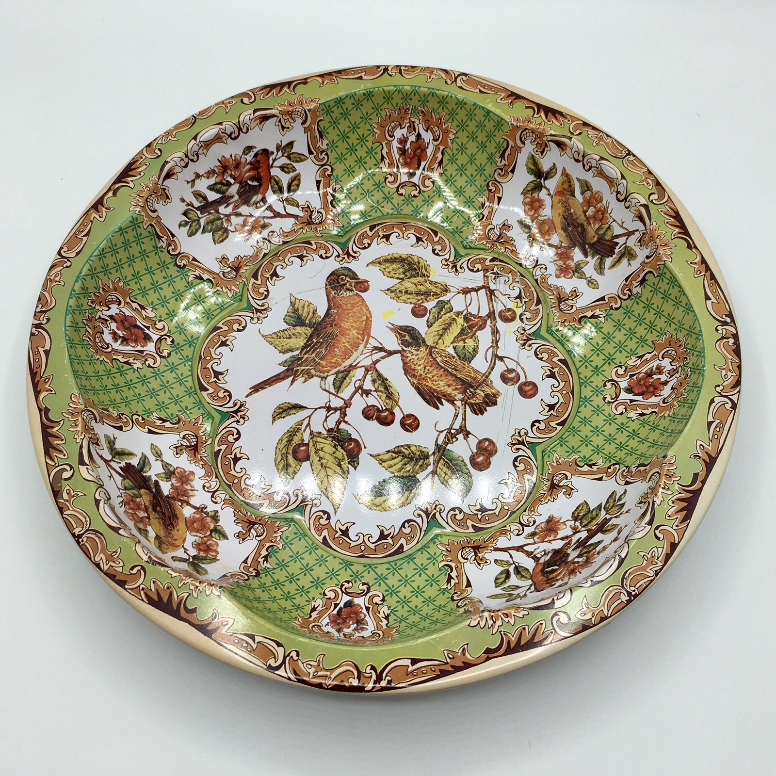 Tin Box Company Of America 10.5” Round Vintage Bowl Plate Birds
