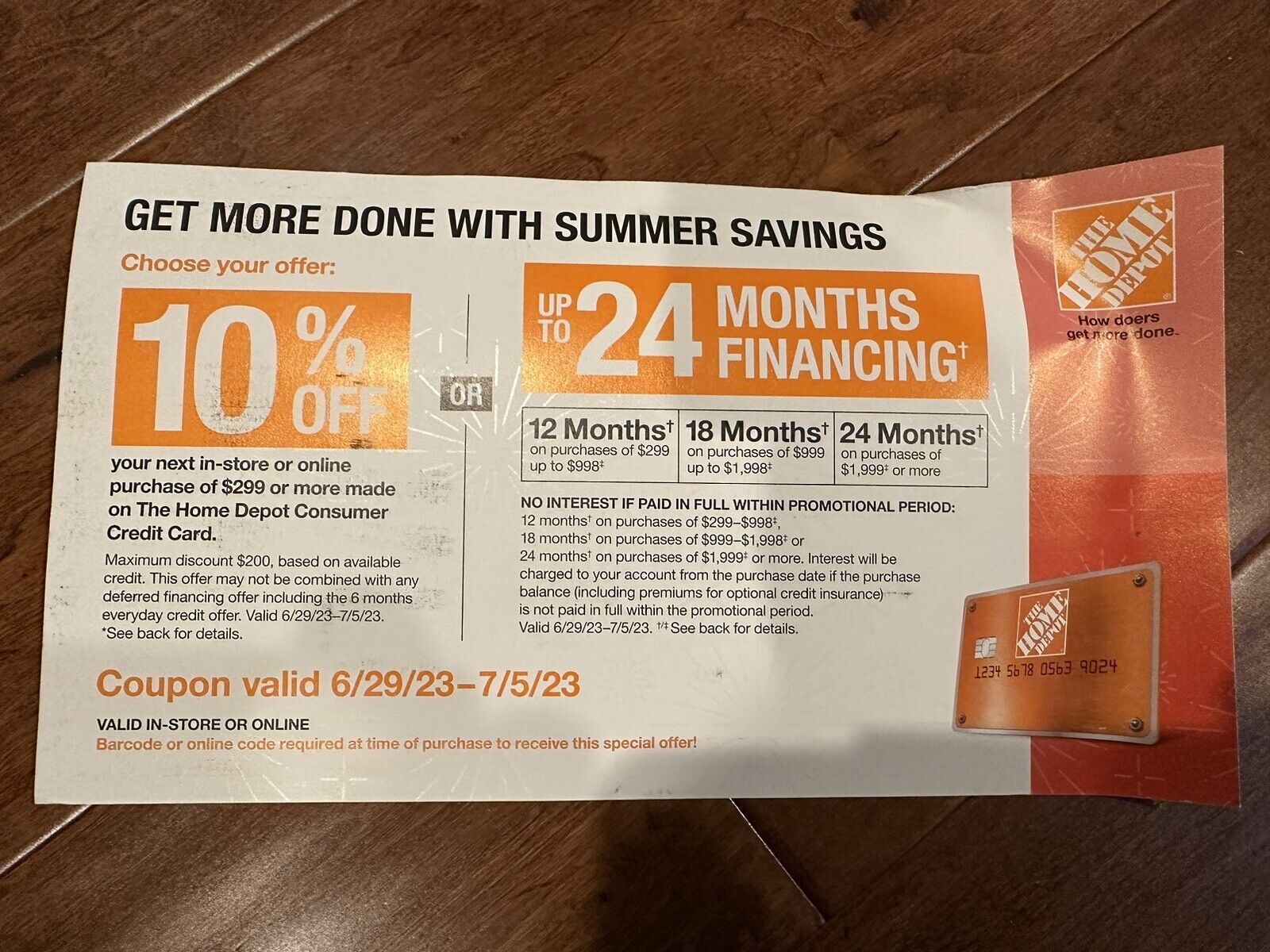 HOME DEPOT Coupon 10% IN-STORE ONLINE UP TO $200 OFF OR 24 MONTH 0% FINANCING