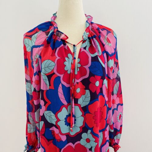 Sportsgirl Dress Size 10 Pink Purple Floral Long Sleeve High Collar - Picture 2 of 16