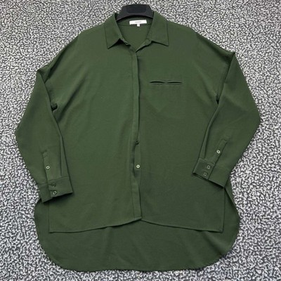 Ro & De Button Up Shirt Women Small Green Long Sleeve Long Back Collared S