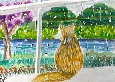 ACEO Original Painting Signed Cat Kitten Art Card Tax Paid Mini Fine Art OOOK SP