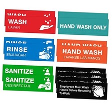 Employee Must Wash Hands Signs Sticker 14 Pack Wash Rinse Sanitize Sink Labels
