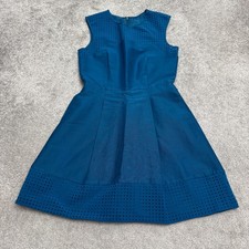 J.Crew Cotton Silk Blend Fit Flare Mini Dress Women 2 Teal Blue Laser Cut Eyelet