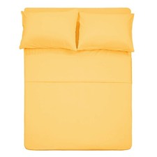 4 Piece Bed Sheet Set Queen,Yellow 1 Flat Sheet,1 Fitted Sheet and 2 Pillow...