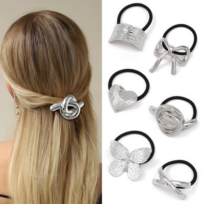 Hair Ties for Women, Sliver Metal Cuffs Accessories 6 Silver 