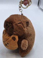 Capybara With Bear Bag Charm Keychain 4.5" Brown Plush Toy New Best Gift