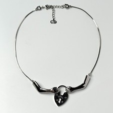 Dior Necklace Silver Heart Logo Hands of Love Pendant Galliano Vintage Y2K 2000s