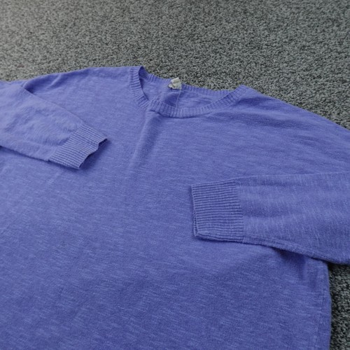 Eileen Fisher Sweater Womens L Blue Organic Linen Cotton Knit Crewneck Pullover