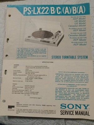 SONY PS-LX22 B C A B A Turntable Service Manual Original