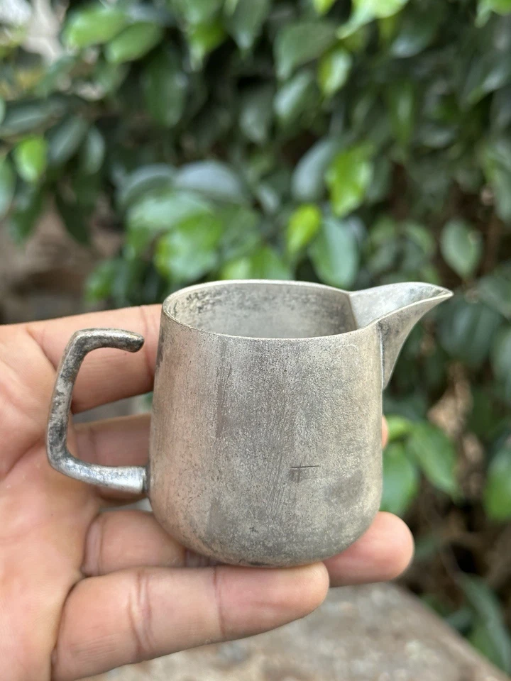 Ancient Old Brass Silver Plated pewter milk jug or creamer - Image 2 of 4