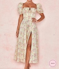 House Of CB Tallulah Lemon Floral Puff Sleeve Midi Sundress