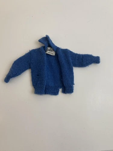 Vintage Barbie Knitting Pretty #957 Blue Knit Cardigan Sweater 1960s Mattel