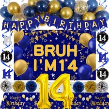 14th Birthday Decorations for Boys, Blue and Gold Happy 14th Birthday Decorat...