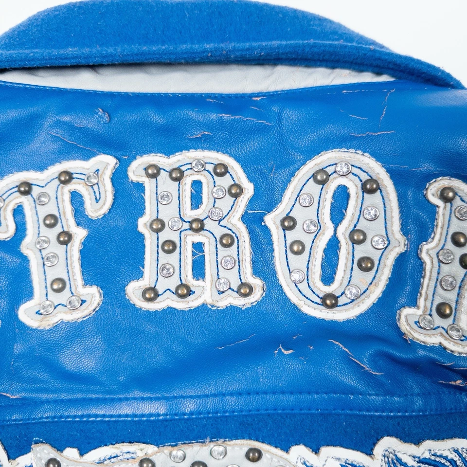 Pelle Pelle Detroit Jacket Men’s XL Blue Wool Leather Trim Studded Worn Vintage - Image 2 of 4