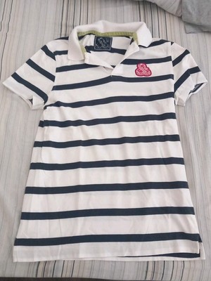 Short Sleeve Kisses And Hugs Cotton Polo Shirt Size M White Striped Blue