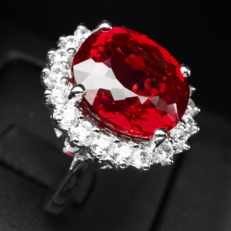 ANELLI AUREOLA FATTI A MANO ARGENTO STERLING 925 18 CT SPINELLO ROSSO... - Immagine 3 di 4