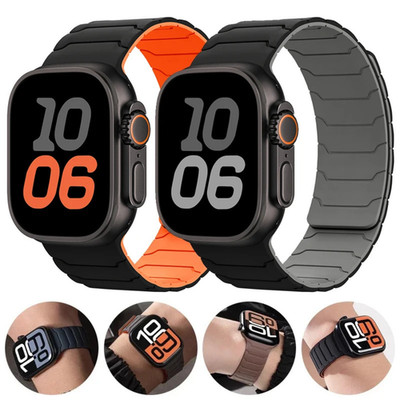 Magnetic Silicone Strap for Apple Watch Ultra 49mm 45/44mm Sport Band Secure