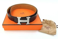 Herm s Constance H Belt Dark Brown 85 Leather Box Storage Bag Men's Accessary