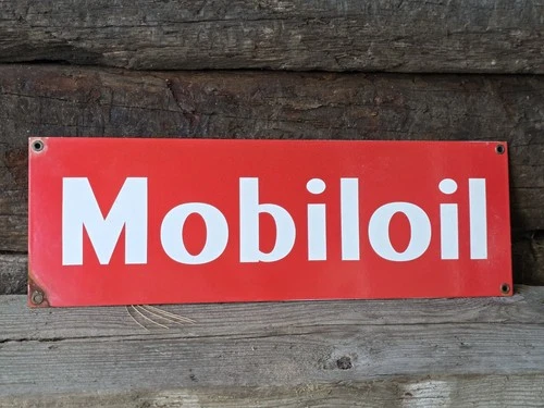 VINTAGE MOBIL PORCELAIN GAS SIGN MOBILOIL MOBILGAS 18"X 6"