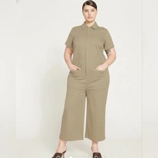 Universal Standard Beige Kate Stretch Cotton Twill Wide Leg Jumpsuit Size XL