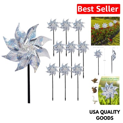 Extra Sparkly 10 Pack Pinwheels   Beautiful Bird Repellent for Gardens, 18.5
