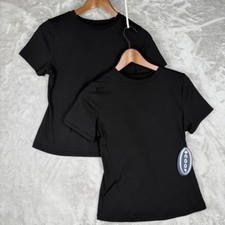 Black Short Sleeve Crew Neck T Shirt Women's Basic Essential Top SET Medium