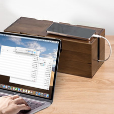 Large Cable Management Box Wooden Cord Hider Desk Organizer Power Strip Cord