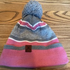 Toddlers Winter Knit Hat Beanie with Fleece Lining, Pink  Grey Stripe