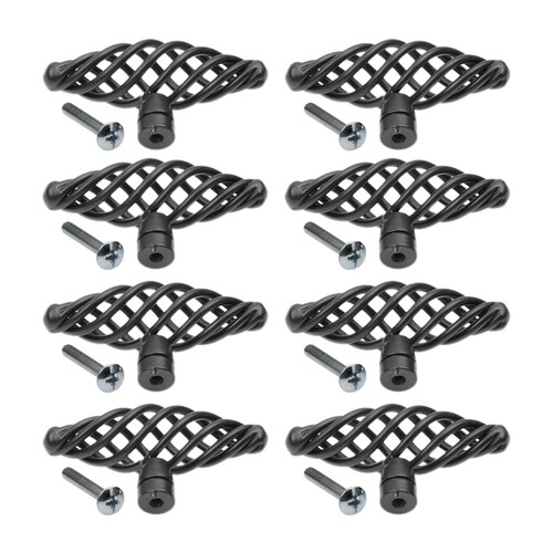 Provincial Cabinet Handles Drawer Kitchen Birdcage Round Spiral Knob Pull Black - Picture 13 of 25
