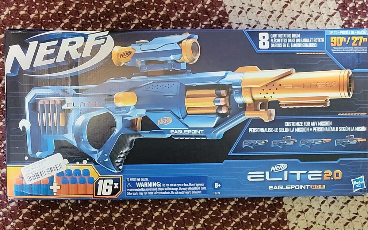 Hasbro Nerf Elite 2.0 Eaglepoint RD-8 Blaster - 8-Dart Drum, Detachable  Scope and Barrel, 16 Nerf Darts, Bolt Action