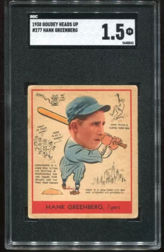 1938 GOUDEY hEADS uP HANK GREENBERG #277 SGC 1.5 rare
