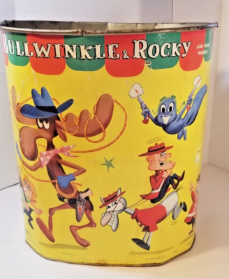 Rocky & Bullwinkle Lithograph Trash Can 1961 Natasha/Boris
