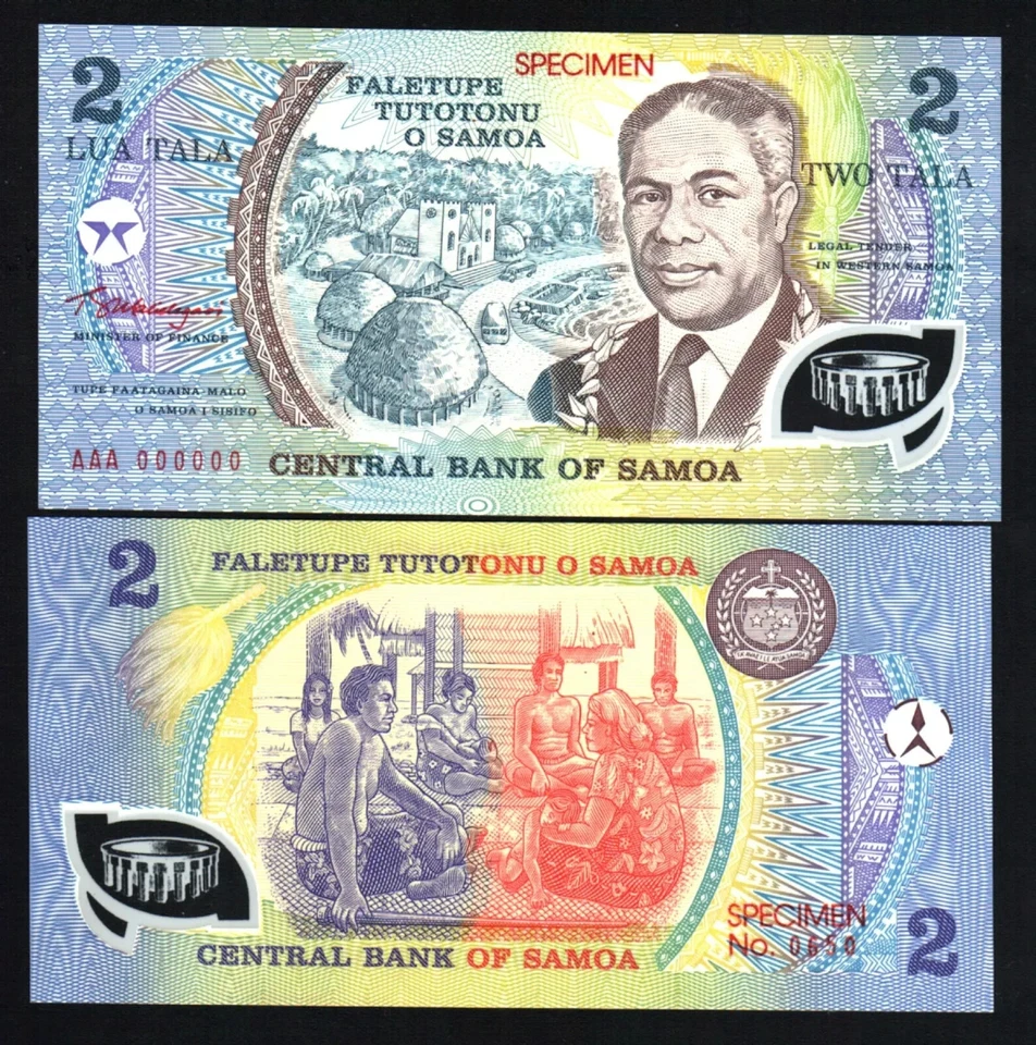 Western SAMOA  2 TALA P-31 1990 Rare AAA SPECIMEN Polymer Commemorative UNC NOTE - Image 3 of 4