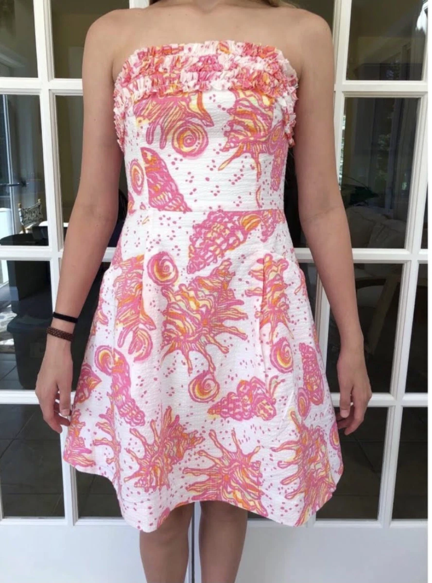 Lilly pulitzer strapless dress orange pink seashell 0