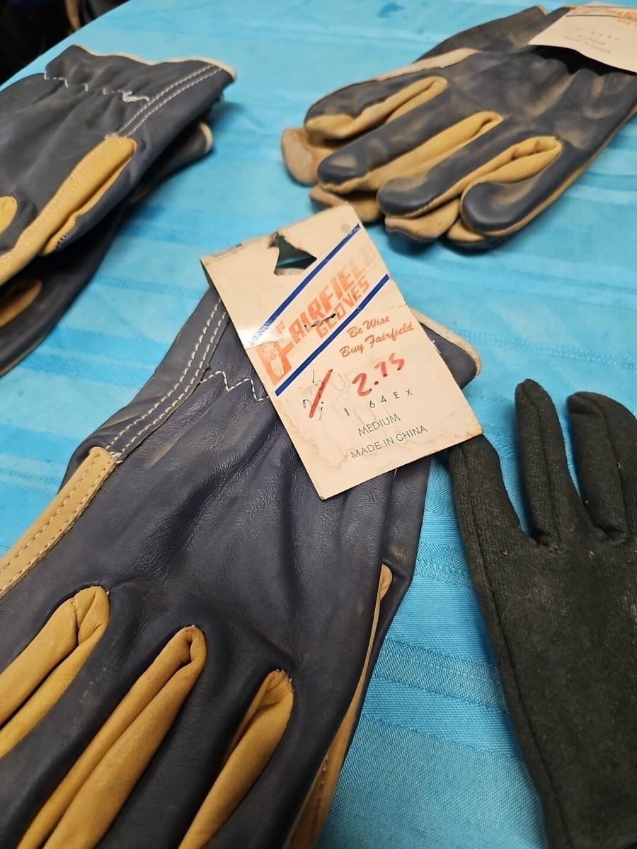 6 Pairs NOS Vintage leather Star, Fairfield Work Gloves And